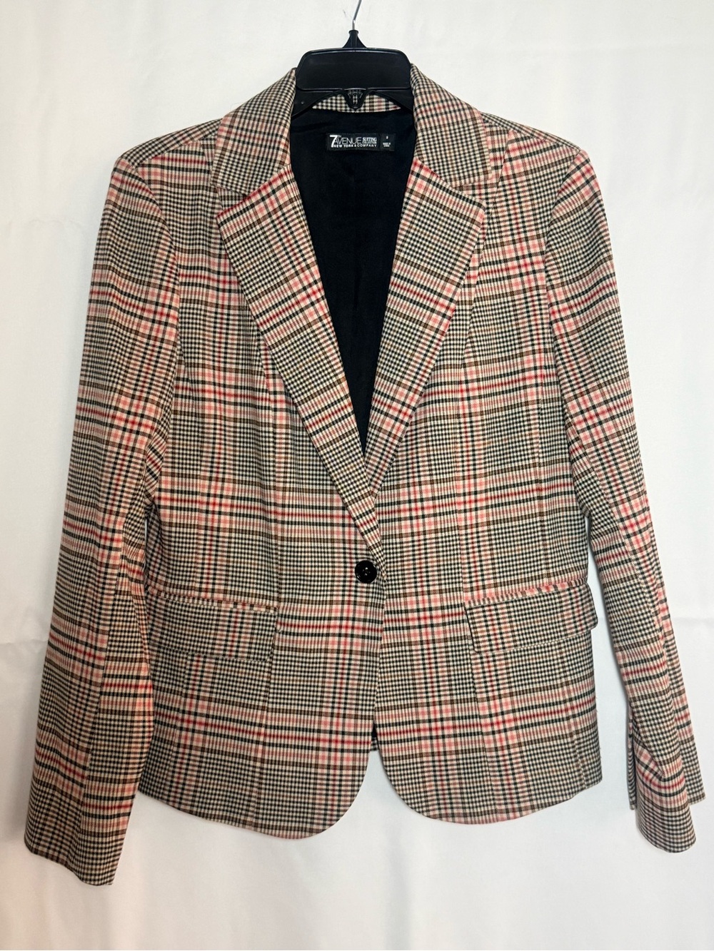 New York & Company Plaid Blazer & Pencil Skirt (with belt) in Pink, Tan & Black